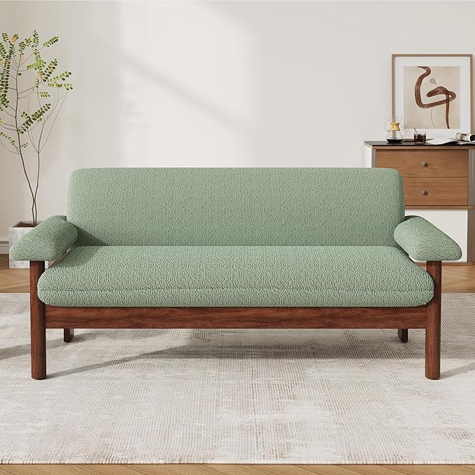 Christopher Knight Home Vincenzo Berber Fleece Sofa Upholstered Loveseat Soft Pillow Armchair Rubberwood Legs Couch 72.8 Loveseat Large Couch Chair Reading Sofa for Living Room Home Rest Green