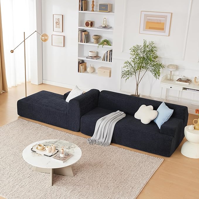 107 Modular Sectional Sofa Sponge Sectional Sofa Couch for Living Room High Density Sponges Cloud CouchModular L-Shape Sofa with Chaise (Black)