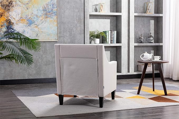 Accent Armchair Living Room Chair with Nailheads and Solid Wood Legs Beige Linen