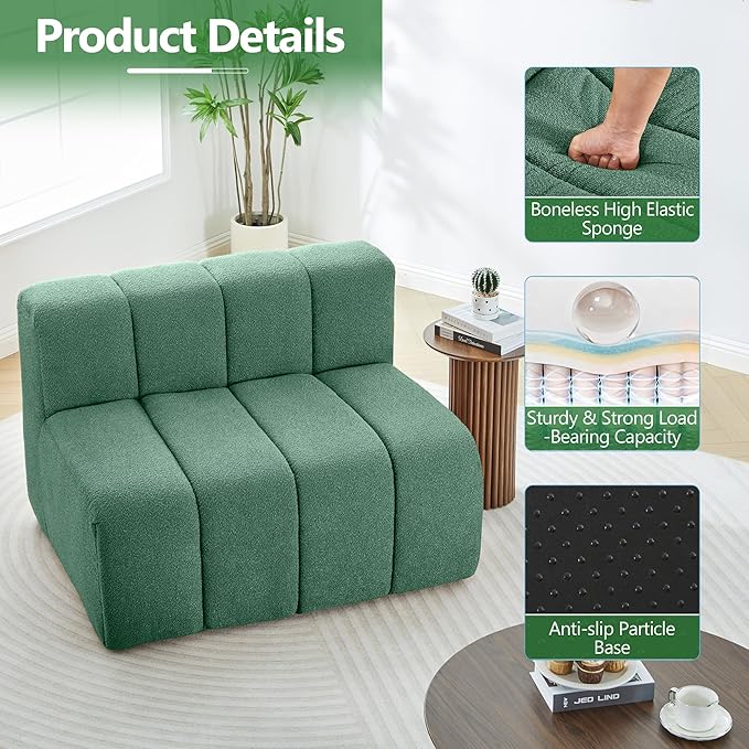 LEVNARY 2-Piece Modular Sectional Sofa All-Foam Compressed Rectangular Couch Set Cloud Sofa Modules for Apartment Small Space Living Room (Green)