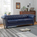 QHITTY Accent Large Sofa Chesterfield Couch 3 Seater Modern Leather Couch Upholstered Sofa with Tufted Back for Living Room Furniture (Blue)