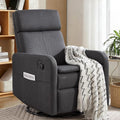 Swivel Rocking Recliner Chair for Adults Upholstered Fabric Glider Recliner Reclining Chair with Side Pockets and Double-Thick Cushion for Living Room Bedroom Nursery (Grey)