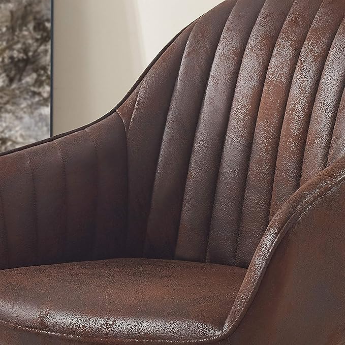 Art Leon Dining Chair Mid Century Modern Suede Upholstered Swivel Dining Room Chair with Wood Legs Leisure Side Chair with Arms for Living Room Mocha