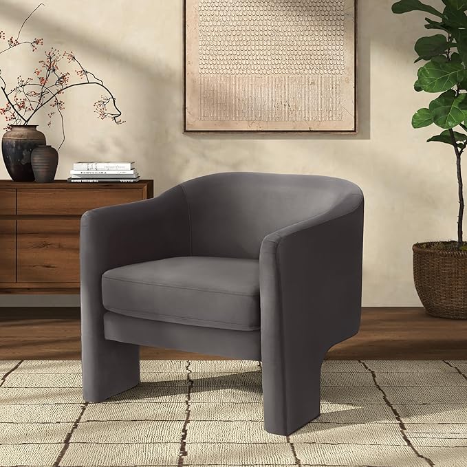 SAFAVIEH Couture Collection Londyn Mid-Century Modern Dark Brown Velvet Upholstered Accent Chair (Fully Assembled)