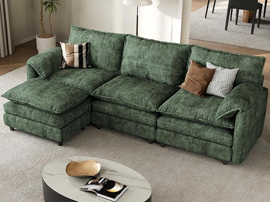 YITAHOME 108 Modular Sectional Sofa with Movable Ottoman Modern L Shaped Couch with Pillow-Armrest Velvet 4 Deep Seat Cloud Couch for Living Room Apartment Office Green