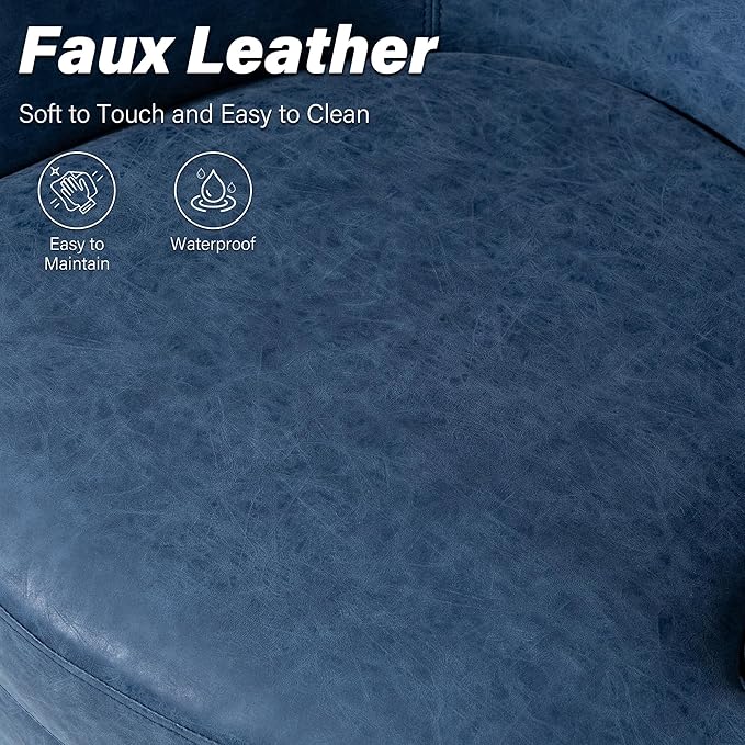 Swivel Barrel Chair Modern Round PU Leather Accent Armchair for Living Room Bedroom Comfy Club Reading Chairs for Adults (Leather Navy Blue Set of 2)