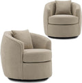 Swivel Barrel Chairs 32 Inches Wide No Assembly Round Upholstered Armchairs Accent Chairs Single Sofa Chair for Living Room (Light Brown Set of 2)