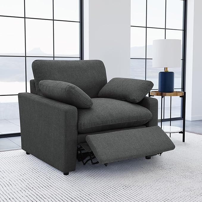 Coaster Home Furnishings - Collins - Wood and Metal - Upholstered Power Recliner Chair with Pocket Coil Seating Modular Design and Reversible Cushions - Living Room - Dark Grey - 609533P