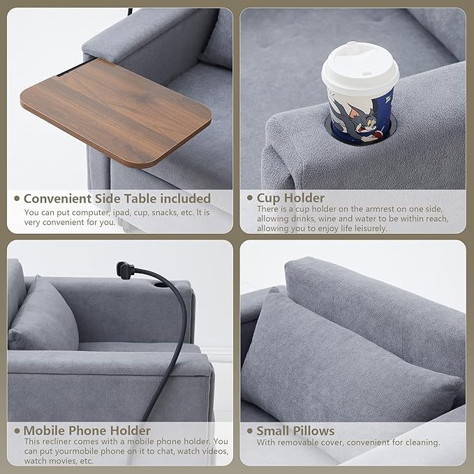 LEVNARY 3-in-1 Convertible Sleeper Chair Pull Out Bed Single Sofa Chair Sleeper for Adults with Hidden Side Table Modern Chenille Fabric Armchair for Bedroom Dorm Home Office (Gray)