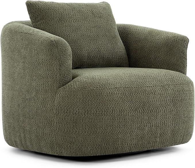 360-Degree Swivel Accent Chair 38.2 Chenille Upholstered Swivel Barrel Sofa Chair with a Throw Pillow Ergonomic Rounded Armrests Single Sofa for Living Room Office (Green/509)