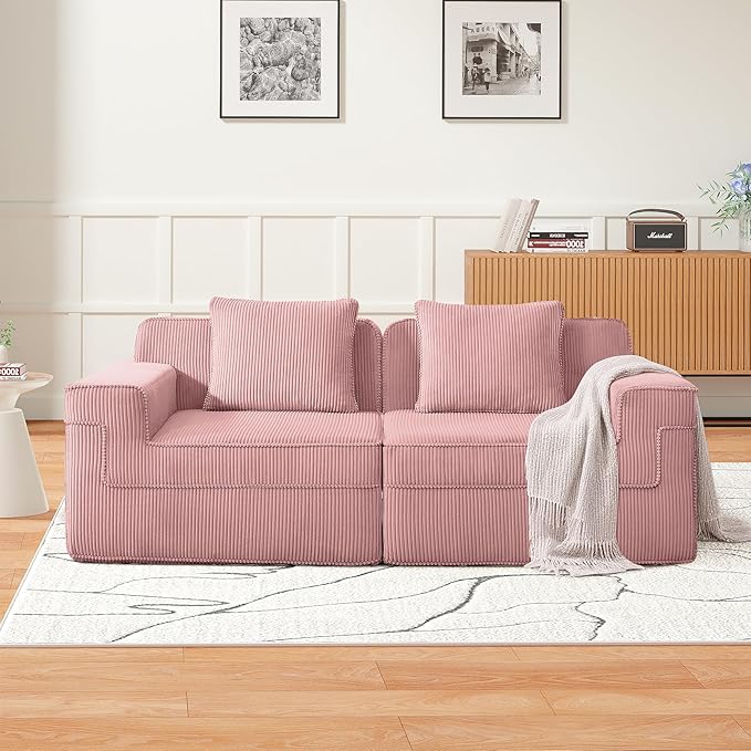 81.1 2-Seater Modular Loveseat SofaCorduroy Boneless Sectional CouchDeep Seat Comfy Cloud Couch Sofa for Living Room BedroomNo Assembly Required