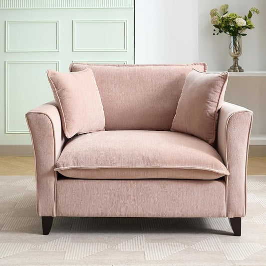 Merax 46.3 Chenille Accent Chair Oversized Reading Armchair w/2 Pillows Modern Corner Single Cloud Sofa Arm Chairs Comfortable Living Room Deep Cushion Seating for Office &amp Apartment Pale Pin
