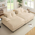 110 W Oversized Double Chaise Lounge Sofa Couch Corduroy Sleeper Sofa Bed with Adjustable Backrest Modern Upholstered Cloud Couch with Deep Seat &amp Pillows for Living Room Khaki