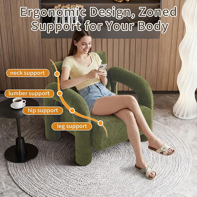 33.5 Modern Accent Chair Velvet Single Sofa for Living RoomComfy Arm Chair Leisure Armchair Single Sofa Chair with Curved Arm for Living Room ApartmentBedroomGreen