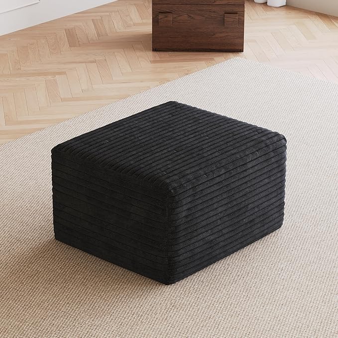 25.6 Corduroy Ottoman Seat Module for Modular Sectional Sofa DIY L-Shaped &amp U-Shaped Plush Corduroy Sofa for Living Room Black