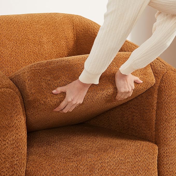 VANOMi Accent Chairs for Living Room Modern Living Room Chairs with Cushion Sherpa Reading Chairs for Adults Bedroom Apartment Curry