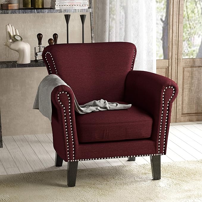 Brice Contemporary Scroll Arm Club Chair with Nailhead Trim Wine and Dark Brown
