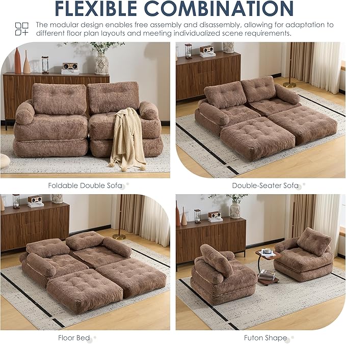 Folding Sofa Bed with ArmrestConvertible Sleeper Chair for Adults Folding Sofa Bed Foam Filling Couch with PillowSleeper Chairs Single Size Floor MattressBrown