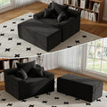 LSSBOUGHT 60'' Chaise Lounge Chair Indoor Oversized Upholstered Sofa Bed Sleeper Couch Reading Chairs Plush Corduroy Fabric Sofas Couches for Living Room (Black)