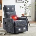 Small Swivel Rocker Recliner Chair for Nursery Heat &amp Massage Manual Upholstered 360° Fabric Glider Chair Small Recliners for Small Spaces Living Room (Blue)