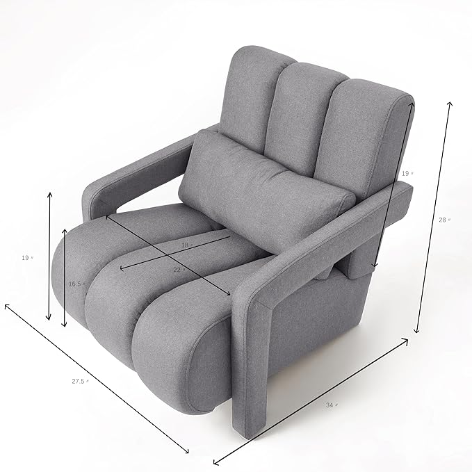Christopher Knight Home Smyth Modern Armchair Upholstered Accent ChairMinimalist Lounge Chair Cozy Seating ChairBedroom Chairwith Linen Fabric and a Pillow Gray