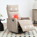 Manual 360° Swivel Rocker Recliner Chair for Adults Overstuffed Glider Chair for Nursery with Vibration Massage and Heat Comfy Soft Fabric Glider with Side Pockets for Living Room Khaki