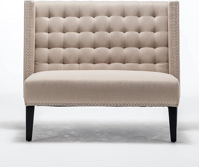 Tongli 46 Small Modern Loveseat Settee Sofa 2-Seat Sofa Couch Tufted Love Seat Dining Bench with Nail Head Trim Back Banquette Sofas for Living Room Small Space Entryway Hallway Khaki