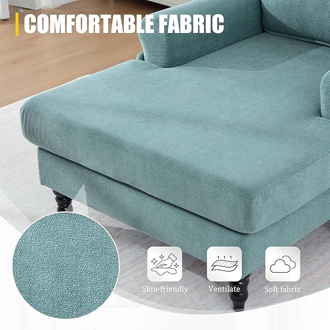 KEIKI Chaise Lounge Chair Indoor Oversized Accent Chenille Armchair with Storage Leisure Sleeper Single Sofa Side Chair Corner Recliner Arm Chairs for Living Room Reading Easy Assembly Mint Green