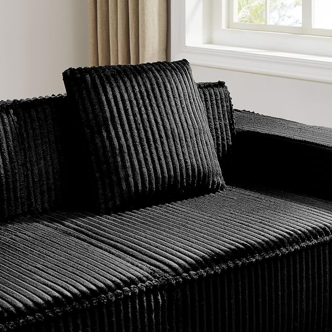 L-Shaped Corner Corduroy Sectional Sofa 4 Seat Modular Boneless Sofa Foam Cloud Couch with Movable Ottoman and Toss PillowsModern Deep Seat Convertible Chaise Sofa