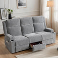 75'' Manual Reclining Sofa with Storage Drawer 3 Seat Wall Hugger Recliner Couch with Cup Holders Side Pockets Chenille Fabric Compact 3-Person Recliner for RV Living Room Apartment (Grey)