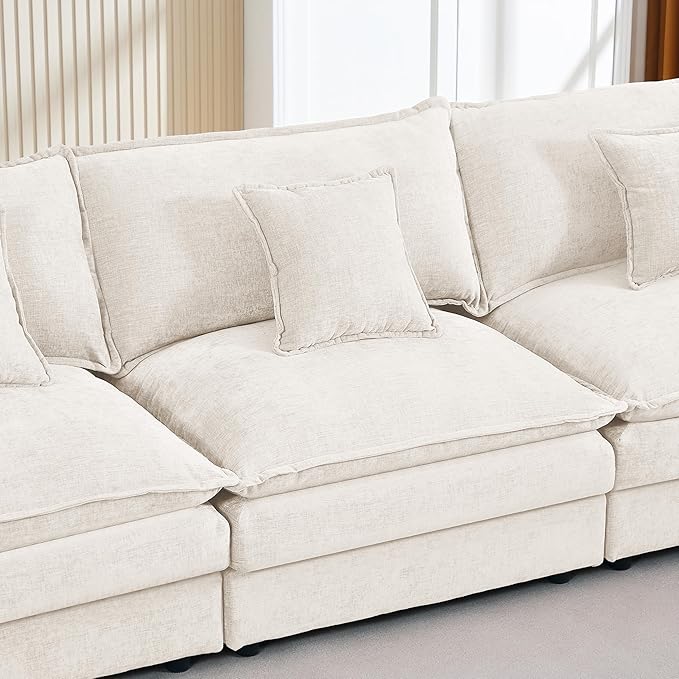 102 Cloud Sectional Couch Modular L Shaped Sofa with Movable Ottoman Comfy Chenille Deep Seat Sofa with Throw Pillows 3-Seater Cloud Couches for Living Room Apartment
