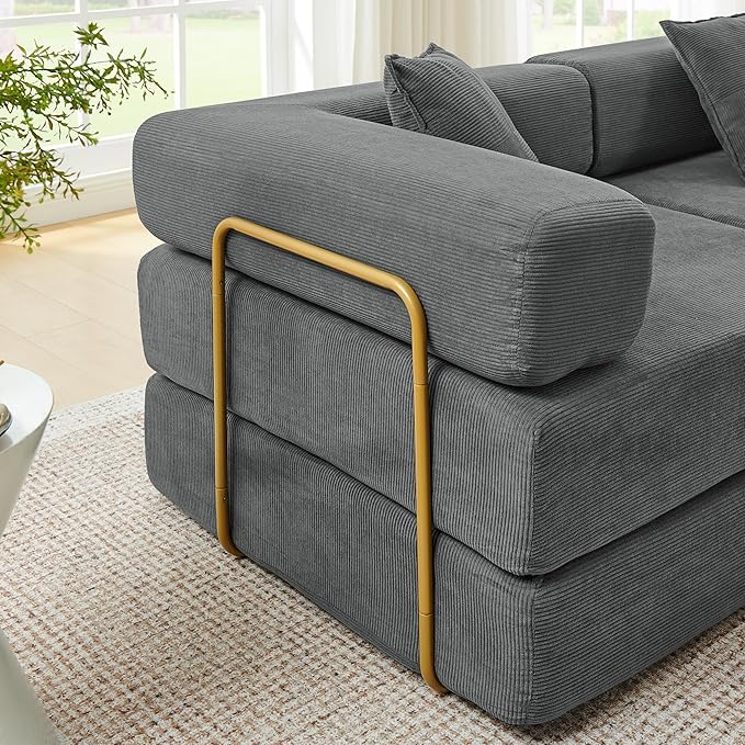 108 W Corduroy Modular Cloud Couch with Fixed-Shape Frame Oversized L-Shaped Sectional Sleeper Sofa Bed with Pull Out Bed No Assembly Modern Floor Boneless Couch for Living Room (Gray)