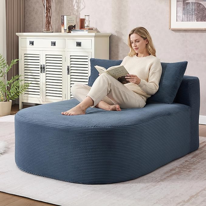Boneless CouchComfy Fluffy Sofa BedUpholstered Sleeper Sofa with Throw Pillows and ArmrestsCorduroy Plush Cloud Lounge Chair (Blue 67 Chaise Lounge Chair)