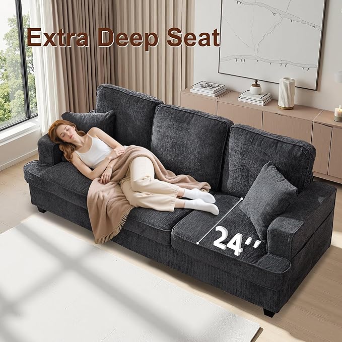 89 Sofa Couch for Living Room Modern Loveseat Sofa with Extra Comfy Deep Seat Mid Century Comfortable 3 Seater Couch for Home Bedroom Office Apartment Lounge Grey