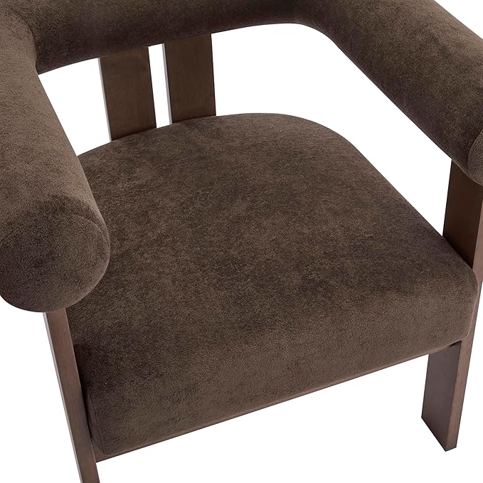 Christopher Knight Home Rones Modern Velvet Upholstered Accent Chair Wooden Living Room Club Chair with Curved Backrest Minimalist Bedroom Comfy Reading Chair Thick Padded Seat Dark Brown+Walnut