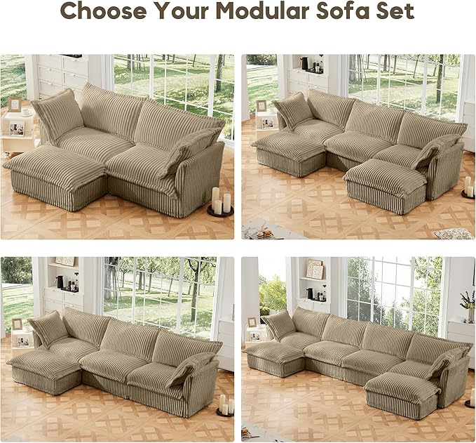 Corduroy Oversized Accent Chair 49” W Big Comfy Modular Cloud Chair Cozy Armchair for Living Room Bedroom Family Room Reading Nook Cover Removable Brown