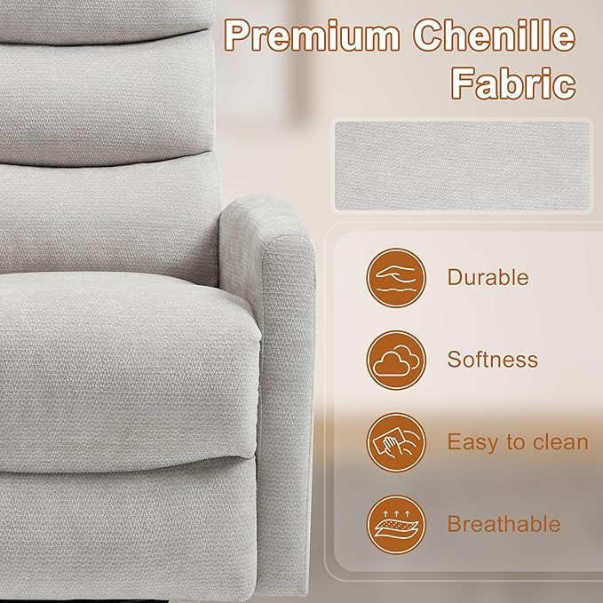 Manual Swivel Rocker Recliner Chair for Adults Overstuffed Reclining Glider Chair for Nursing with Vibration Massage &amp Heat Living Room Rocking Recliner 3-Stage backrest Chenille Fabric Light G