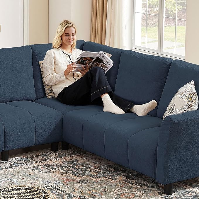 102 L Shape Sectional Couch6 Seat Convertible Modern Corner Sofa Sectional with Removable Covers for Living Room Blue