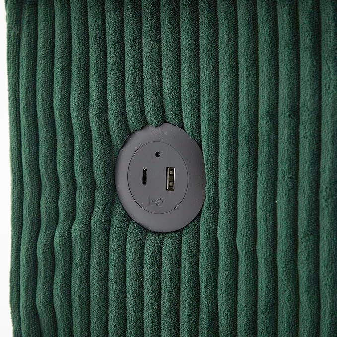 76.8 L-Shaped Sleeper Sofa with Storage Ottoman USB Ports Cup Holders&ampLED Lights Side Pockets Comfy Corduroy Modern 3-Seater Small Couch Bed for Living Room with 2 Throw Pillows (Emerald Gree