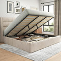 Lifezone King Size Lift Up Storage Bed Frame Linen Upholstered King Platform with Button Tufted Wingback Headboard and Under-Bed Storage Hydraulic Support No Box Spring Needed Noise Free Beige