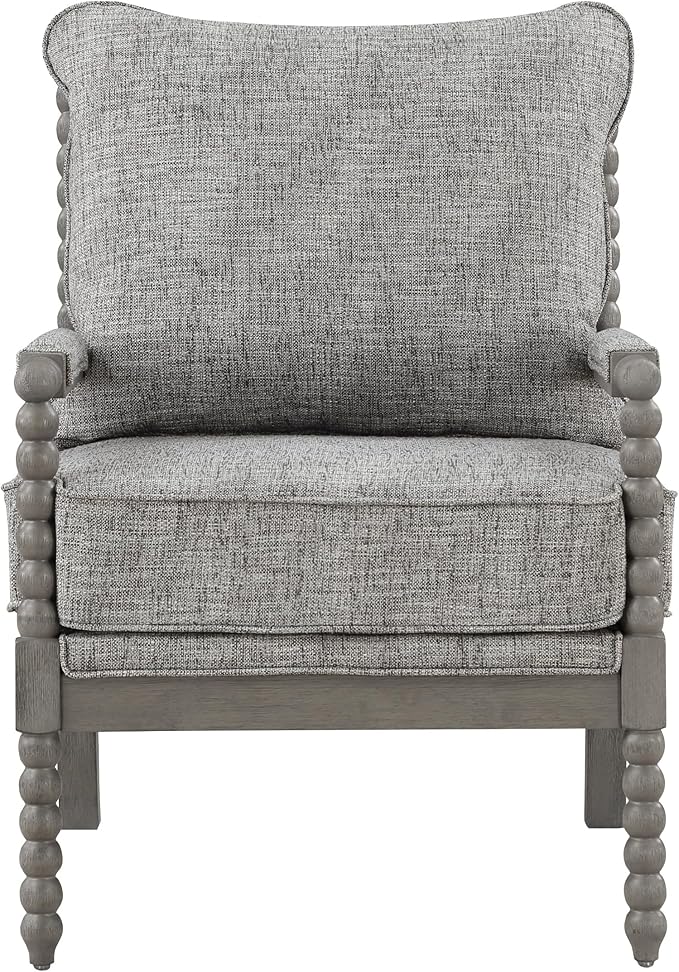 OSP Home Furnishings Abbott Spindle Accent Chair with Padded Spring Seat and Brushed Grey Base Graphite Fabric