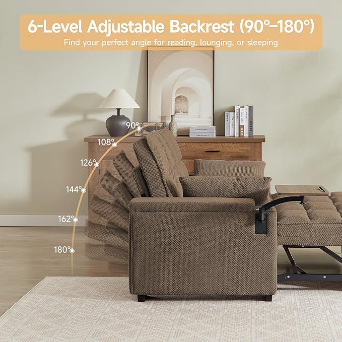65'' Chaise Lounge Chair Indoor 3-in-1 Convertible Sofa Bed with Pull-Out Design 360° Swivel Side Table Modern Granular Velvet Couch Bed for Living Room Small Space &amp Apartment-Friendly