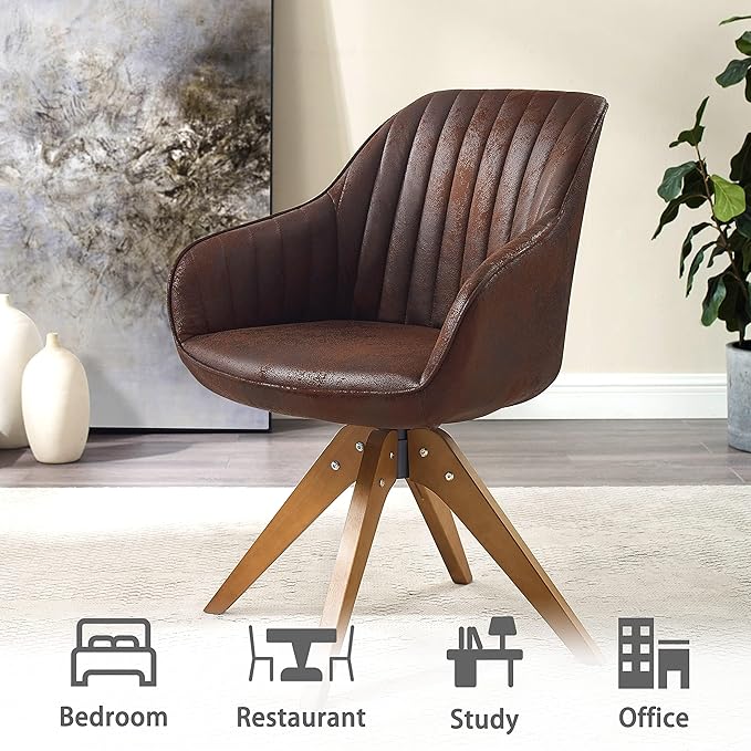 Art Leon Mid Century Modern Swivel Accent Chair with Beech Wood Legs Desk Chair No Wheels Armchair for Desk Suede