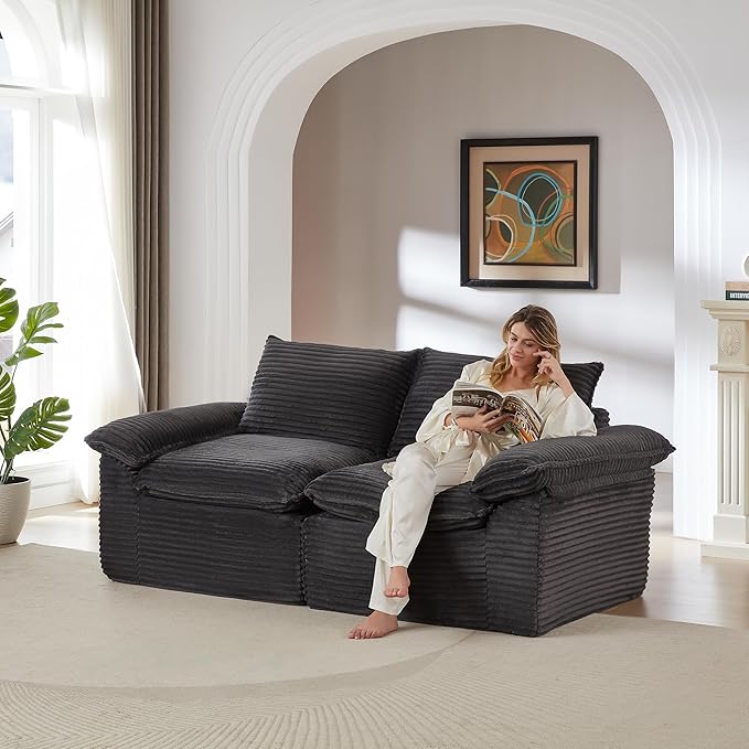 80-Inch Boneless Love Seat Couches in a Box Modern 2 Seat Floor Modular Foam Cloud Sofa Corduroy Loveseat Couch W/Pillow-top Armrests for Home Apartments Bedroom