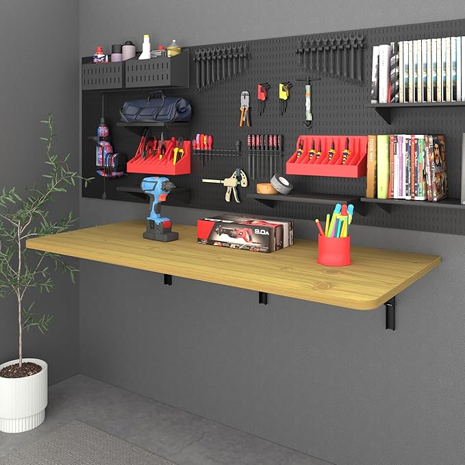 IAE 48 x 22 Floating Foldable DeskWall-Mounted Folding Computer Table with Engineered WoodStudy Table with Shelf BracketsFold Down ShelfFold Computer Desk for Small SpacesHolds 500 lbNatural