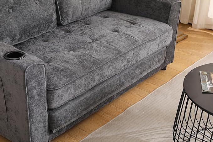 ERYE Foldable Loveseat Sofa Convertible Pull Out Sleeper Sofabed2 Seat Tufted Upholstered Sofa Modern Convertible Sleeper Couch Bed with Cupholders and Side Pockets