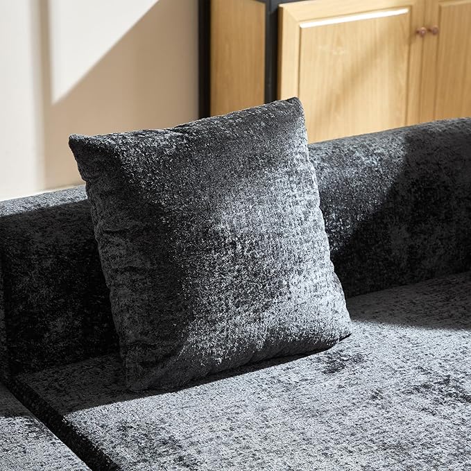Curved Sectional Couch 110 Chenille Cloud Sofa with 4 Pillows 4-Seater Sleeper Sofa for Living Room Apartment Full Compression Sponge (Black 110 Inch)
