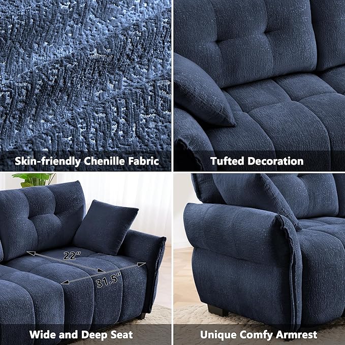 Aoowow Modular Sectional Sofa Chair with Movable Ottoman 47” Modern Chenille Single Seater Sofa Upholstered Sofa Couches for Living Room Apartment BedroomBlue