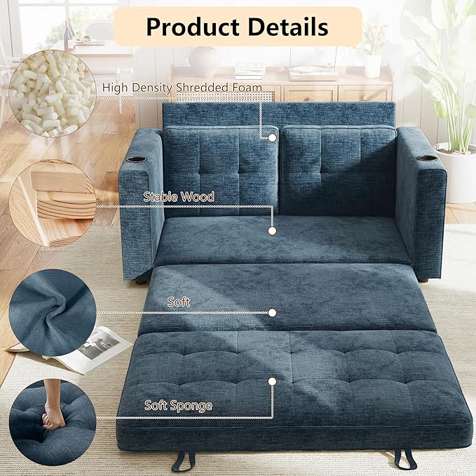 WorthFurni Convertible Sofa BedSleeper Sofa Floor Sofa Bed for Small Spaces Folding Couch Bed - Blue