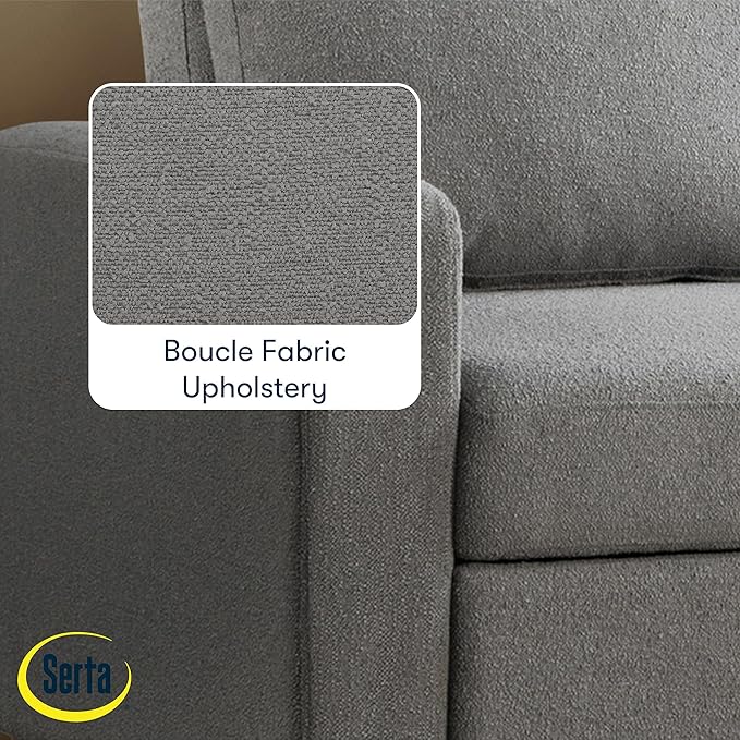 Serta Tulsa 66.1 Convertible Sleeper Loveseat Full Size Dreamcoil Comfort FingerGuard Pinch Point Protection Boucle Fabric Grey